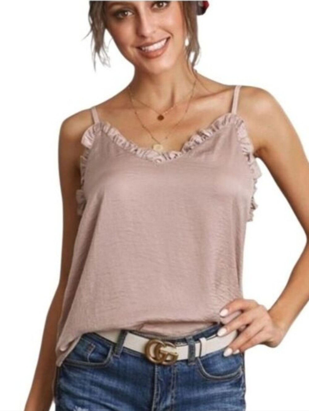 TRÏBE Y2K Pink Color Ruffle Satin Like Tank Camisole Size Small NWT